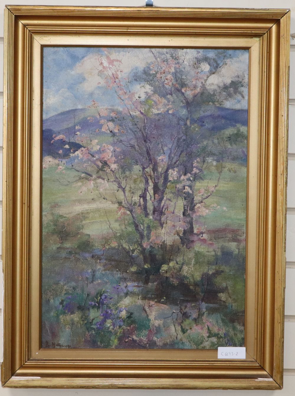 Blanche Mathews, oil on canvas, Fleeting blossom in the Kentmere valley, signed, 55 x 37cm